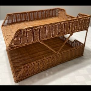 Vintage / Wicker 2 Tiered Letter Organizer / Letter Tray / Office Organizer